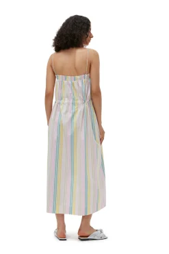Shop GANNI Stripe Cotton Maxi Strap Dress Multicolour