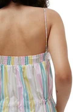 Shop GANNI Stripe Cotton Maxi Strap Dress Multicolour