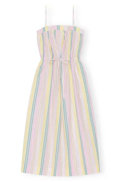 Shop GANNI Stripe Cotton Maxi Strap Dress Multicolour