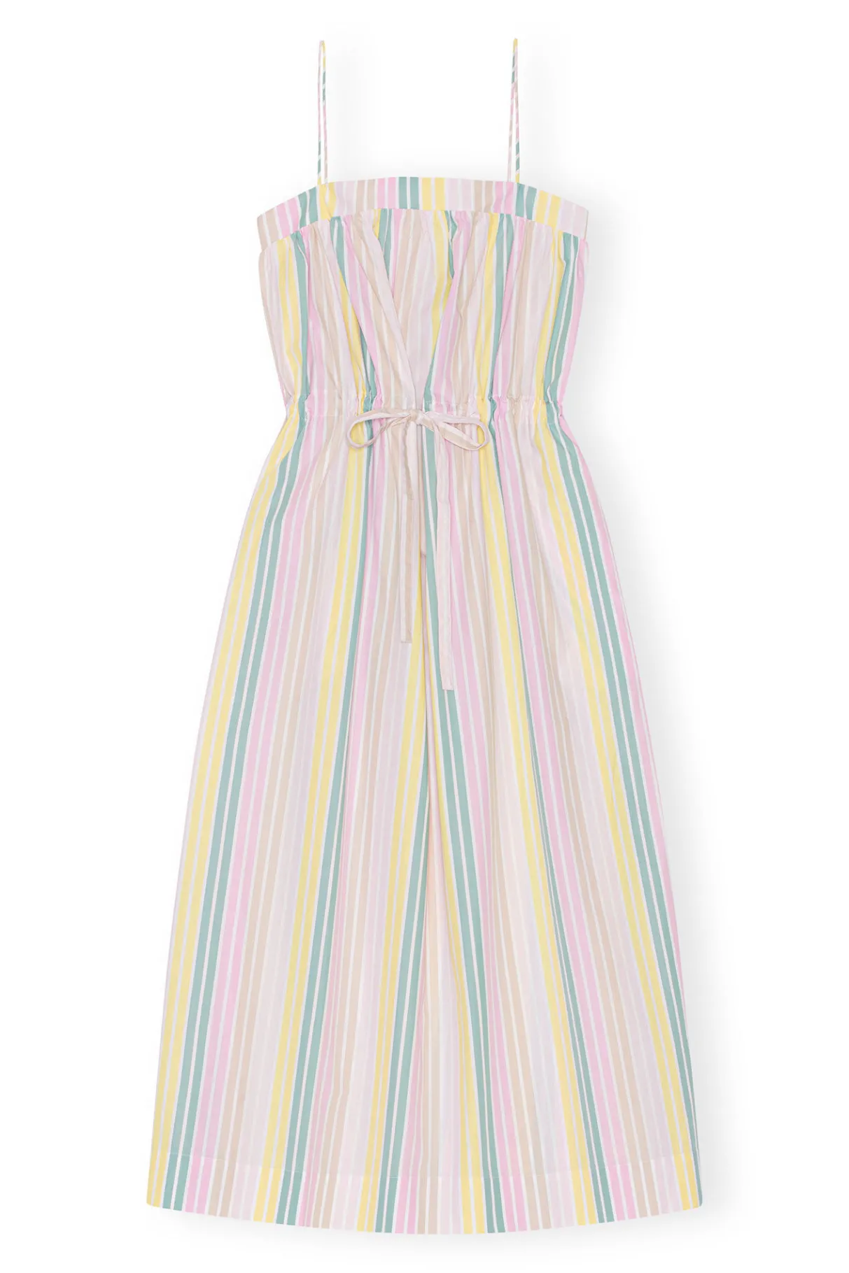 Shop GANNI Stripe Cotton Maxi Strap Dress Multicolour