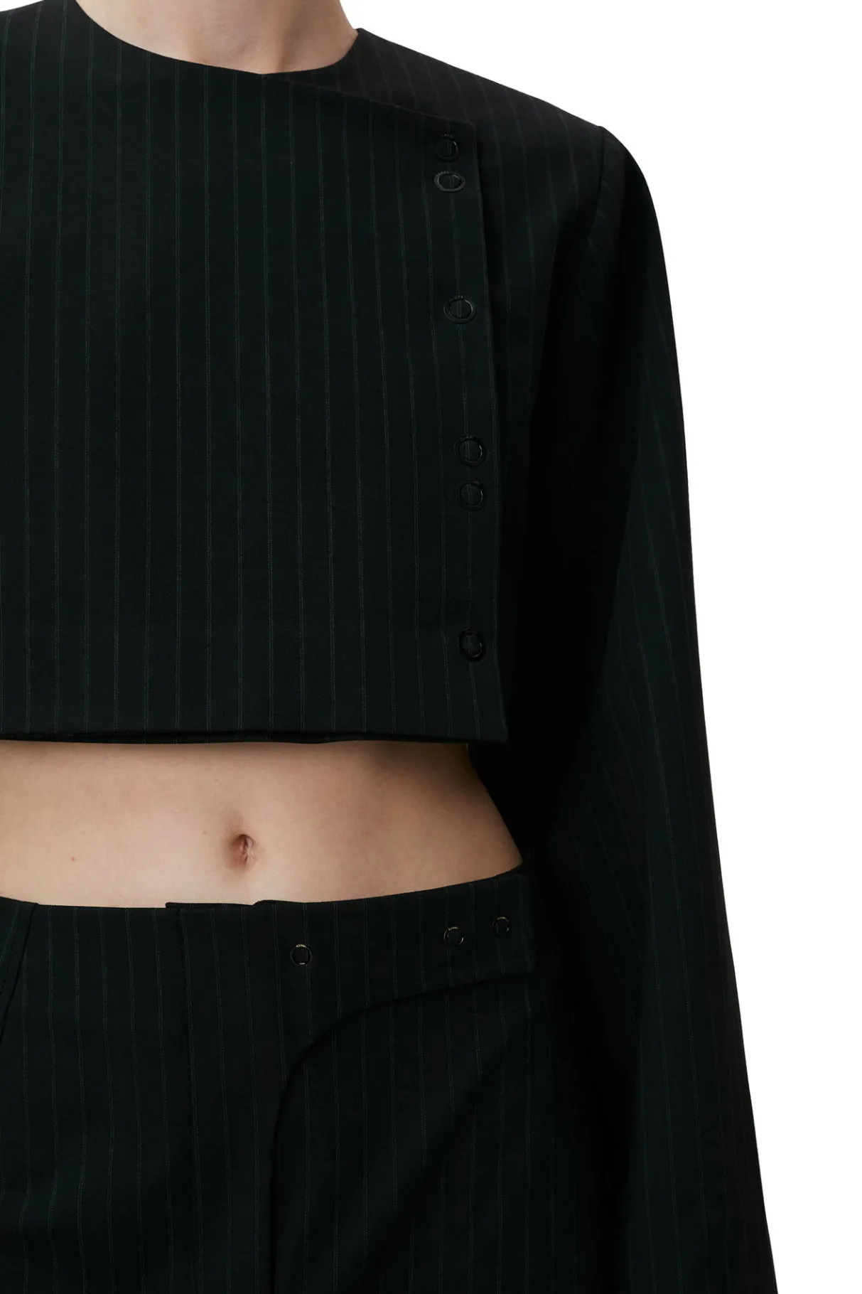 Cheap GANNI Stripe Cropped Blazer Black