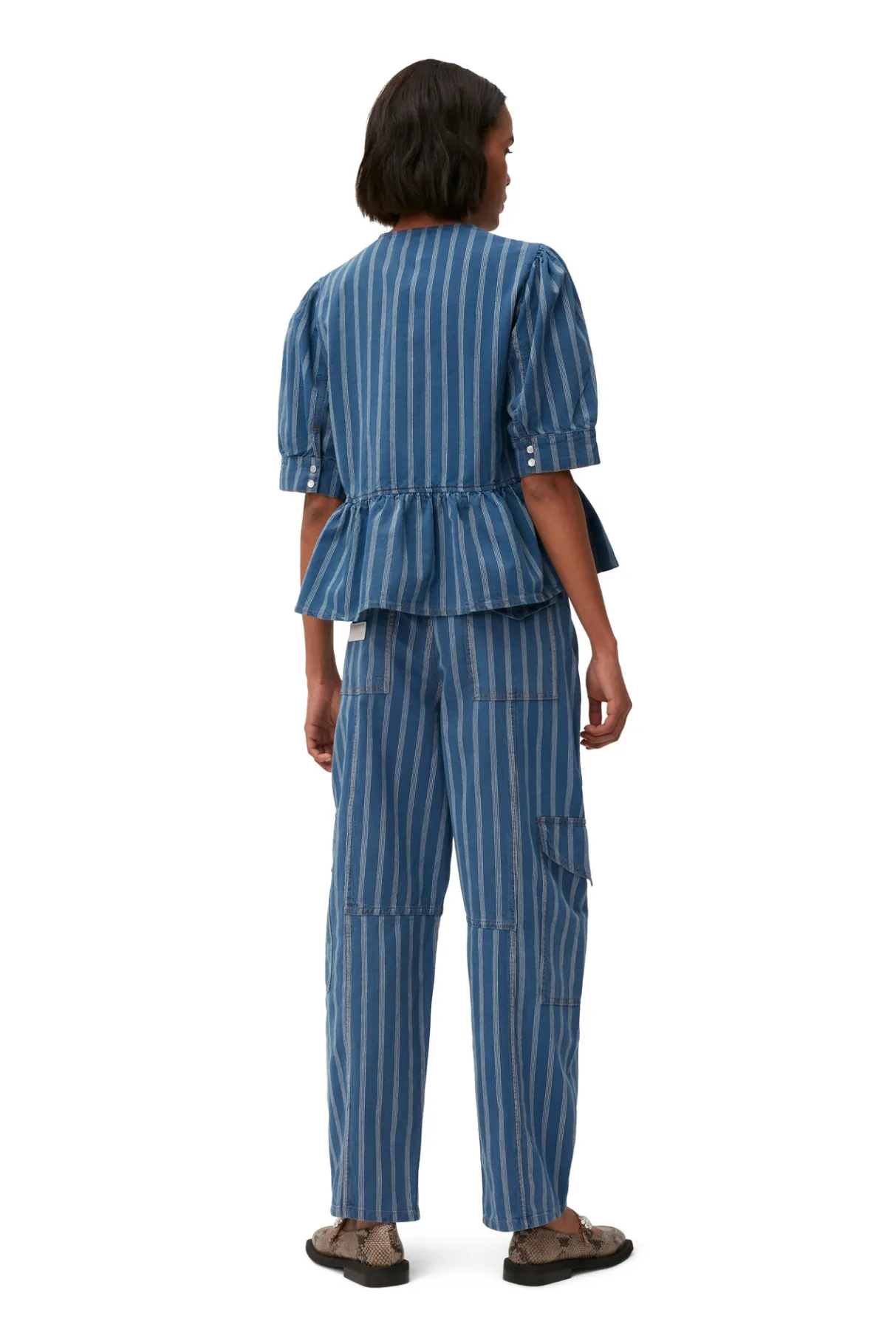 Outlet GANNI Stripe Denim Cargo Pants Tint Wash