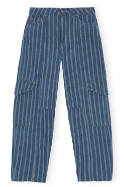 Outlet GANNI Stripe Denim Cargo Pants Tint Wash