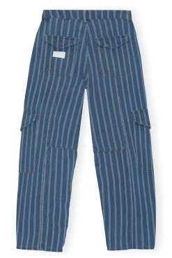 Outlet GANNI Stripe Denim Cargo Pants Tint Wash