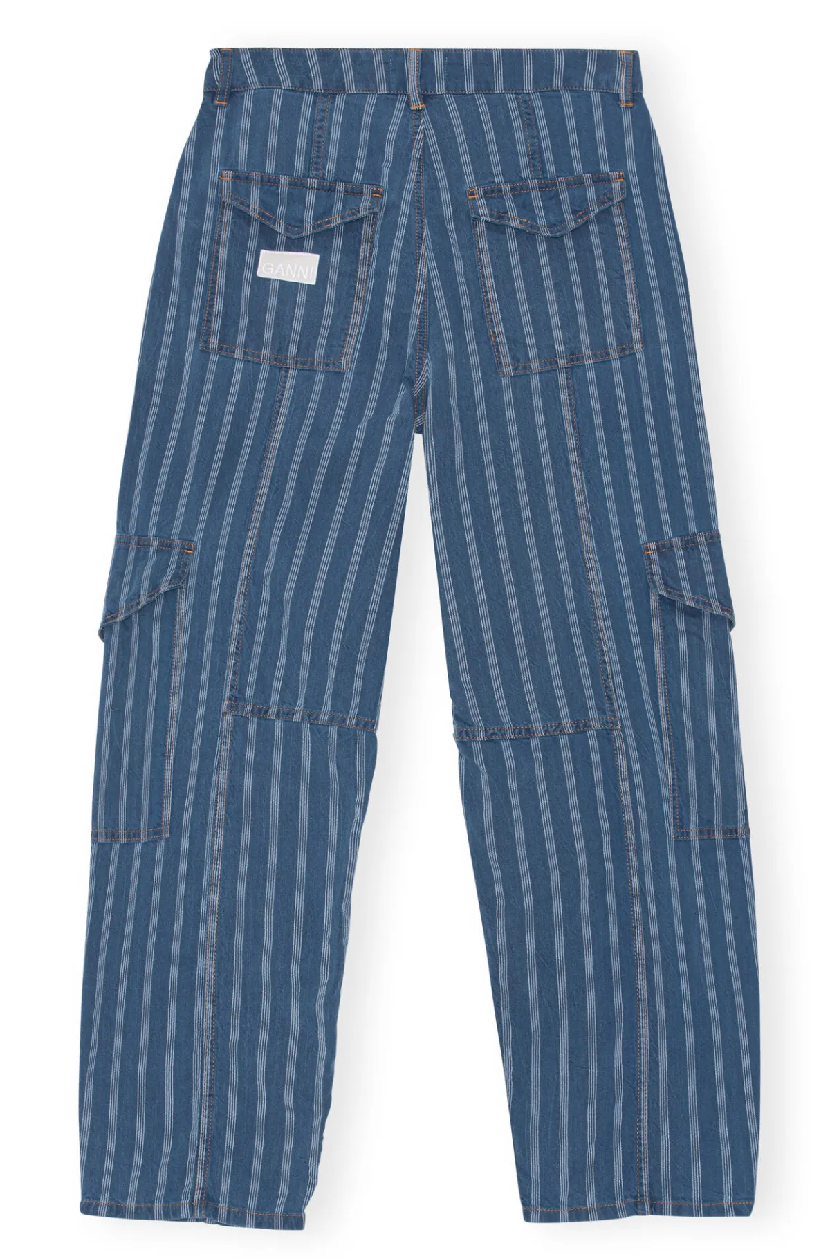 Outlet GANNI Stripe Denim Cargo Pants Tint Wash