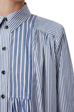 New GANNI Stripe Mini Shirt Dress Gray Blue