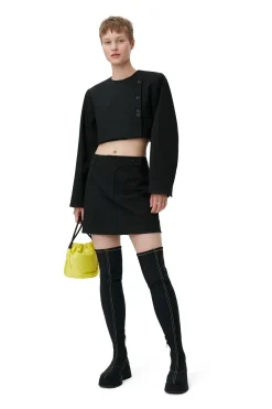 Discount GANNI Stripe Mini Skirt Black