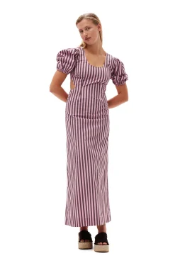Flash Sale GANNI Striped Cotton Cutout Dress Bonbon