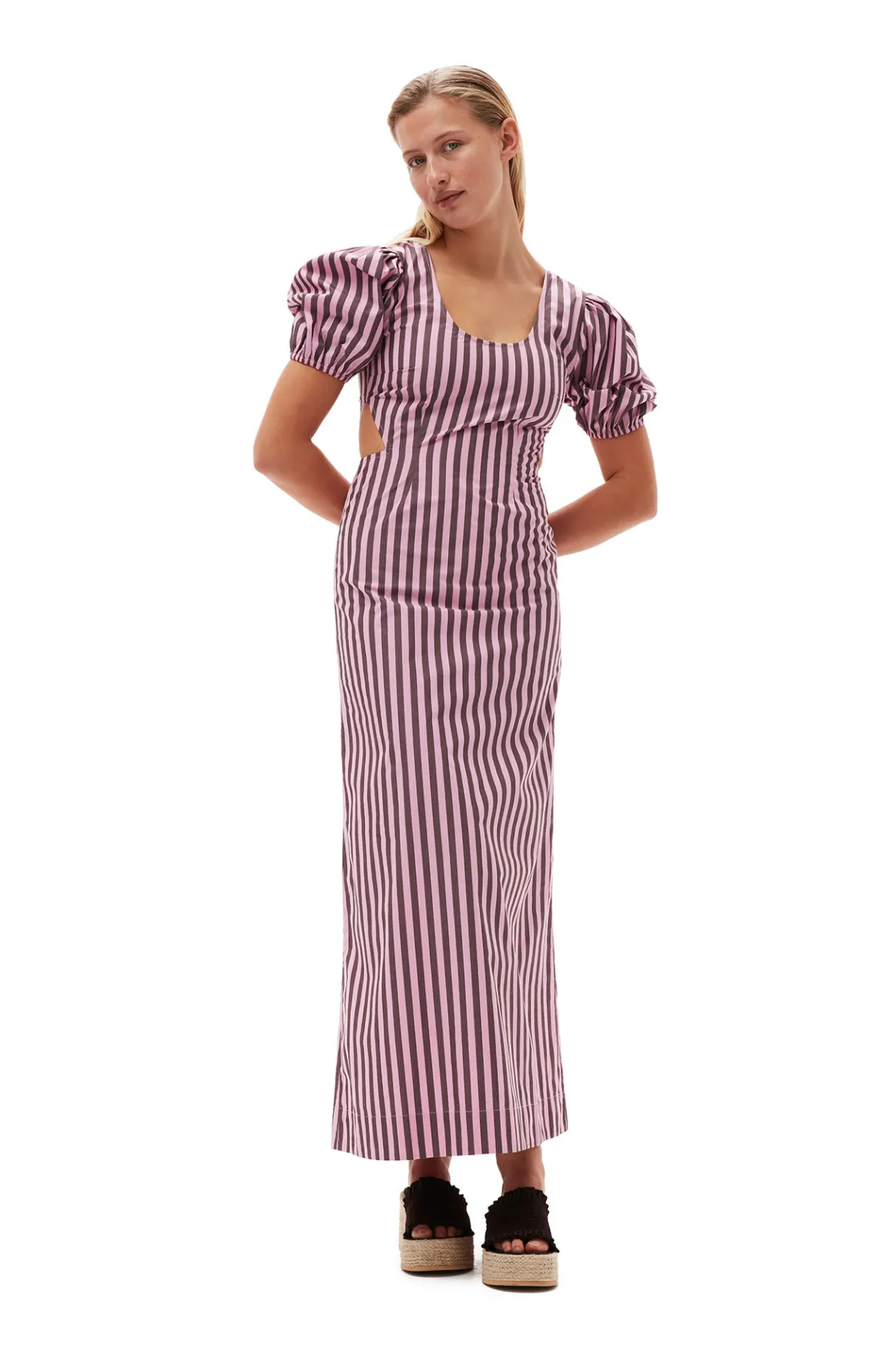 Flash Sale GANNI Striped Cotton Cutout Dress Bonbon