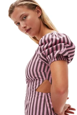 Flash Sale GANNI Striped Cotton Cutout Dress Bonbon