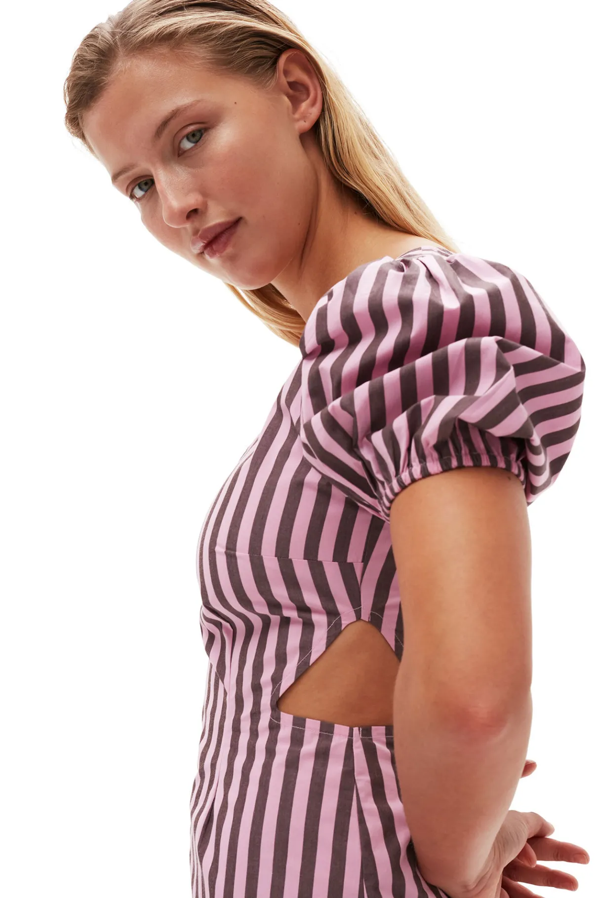 Flash Sale GANNI Striped Cotton Cutout Dress Bonbon