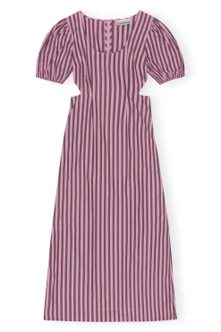 Flash Sale GANNI Striped Cotton Cutout Dress Bonbon