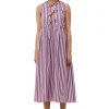 Online GANNI Striped Cotton Midi Dress Bonbon