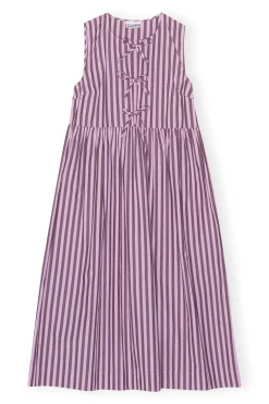 Online GANNI Striped Cotton Midi Dress Bonbon