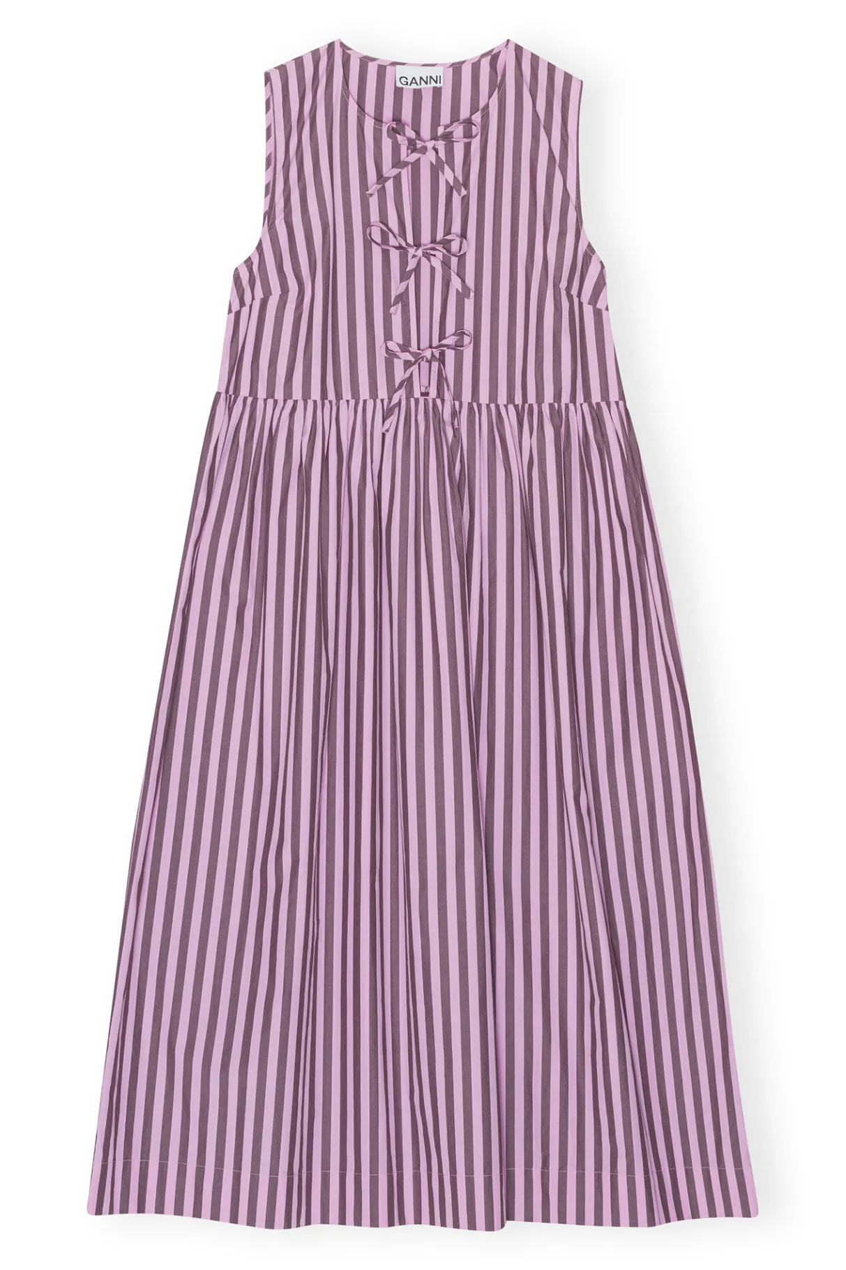 Online GANNI Striped Cotton Midi Dress Bonbon