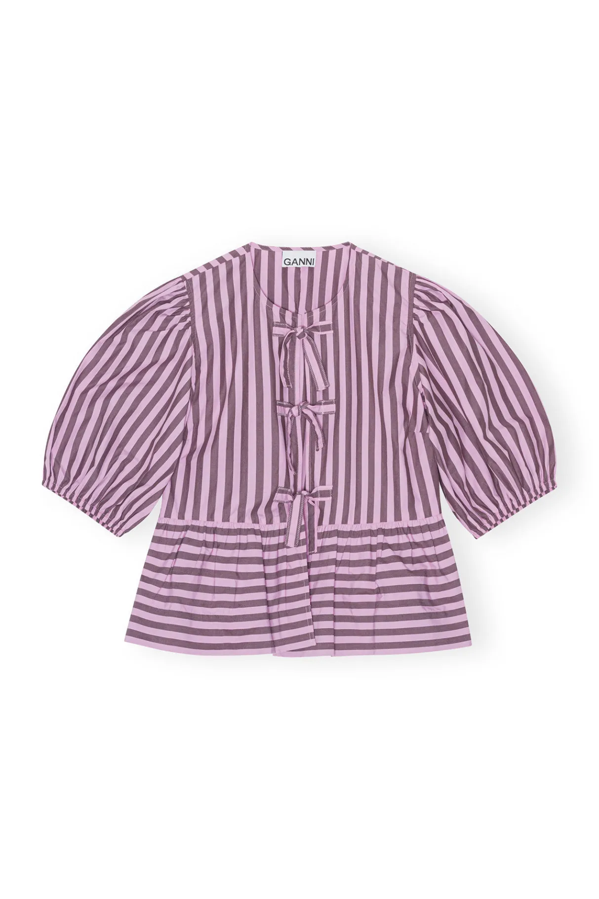 Online GANNI Striped Cotton Peplum Blouse Bonbon