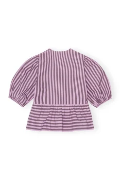 Online GANNI Striped Cotton Peplum Blouse Bonbon