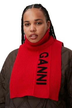 Cheap GANNI Structured Rib Knit Bib Fiery Red
