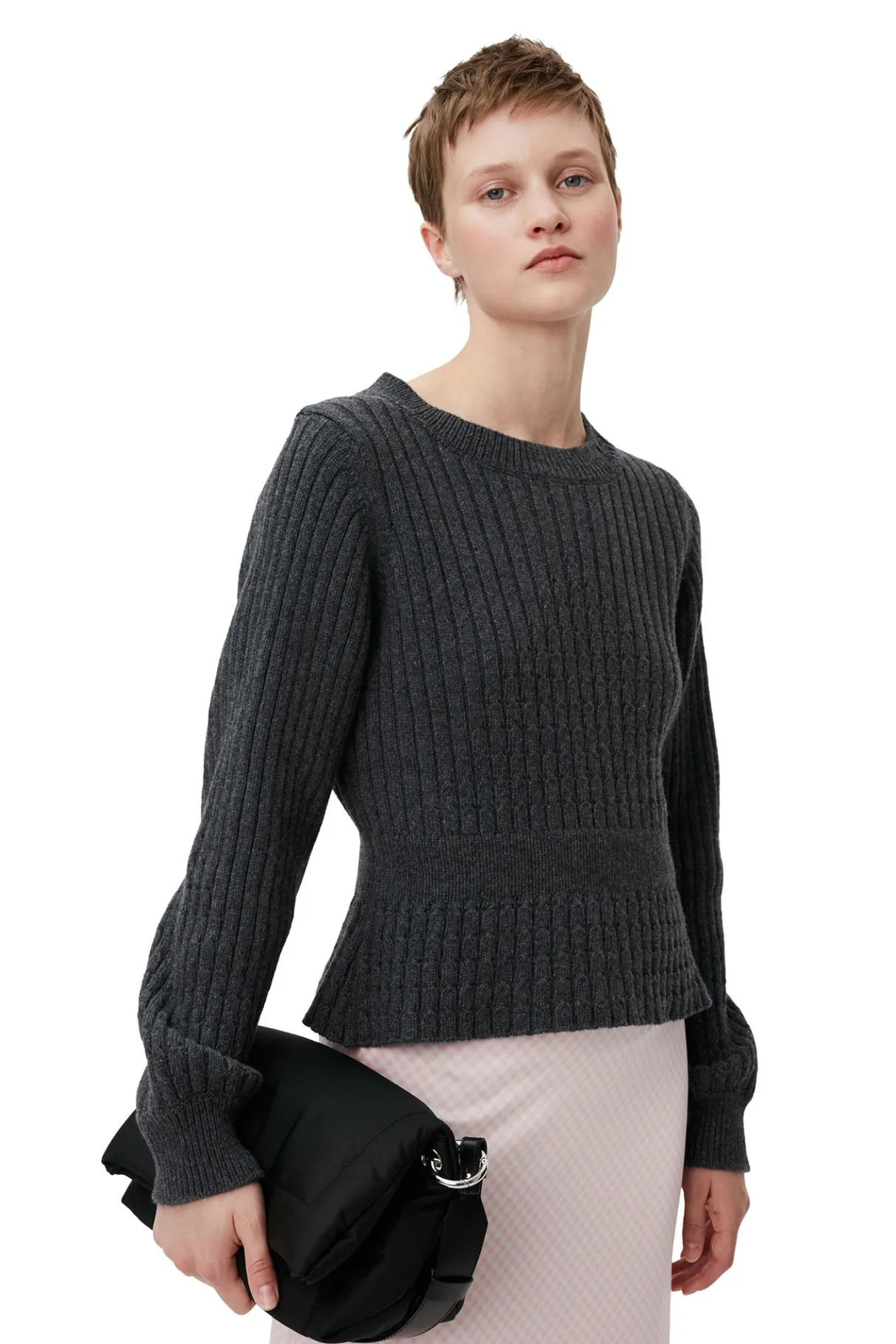 Flash Sale GANNI Structured Rib Knit Blouse Phantom