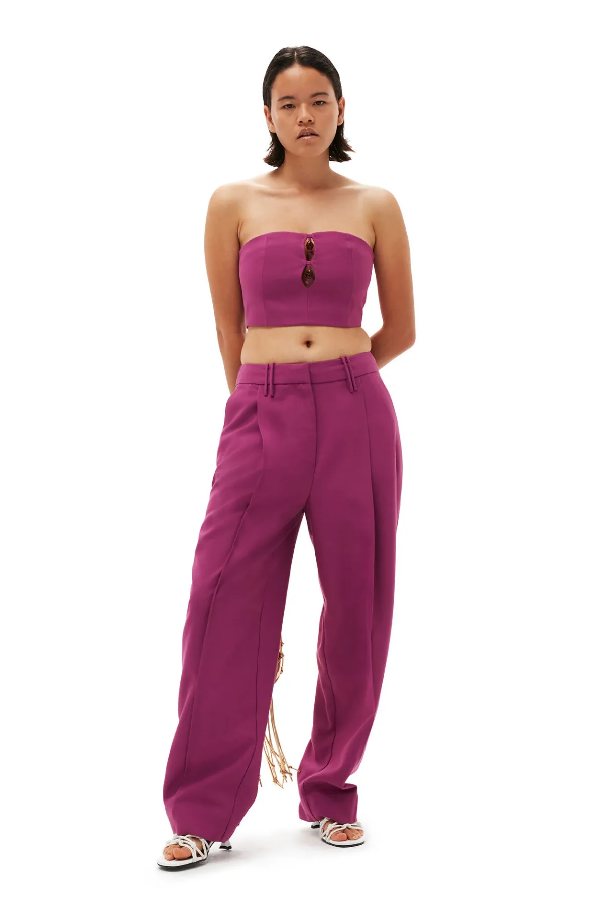 Sale GANNI Summer Suiting Relaxed Pleated Pants Purple Wine