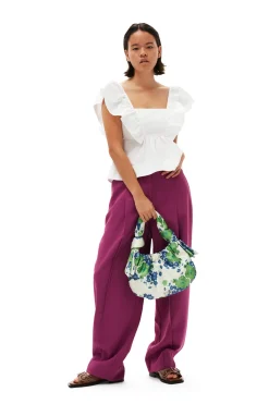 Sale GANNI Summer Suiting Relaxed Pleated Pants Purple Wine