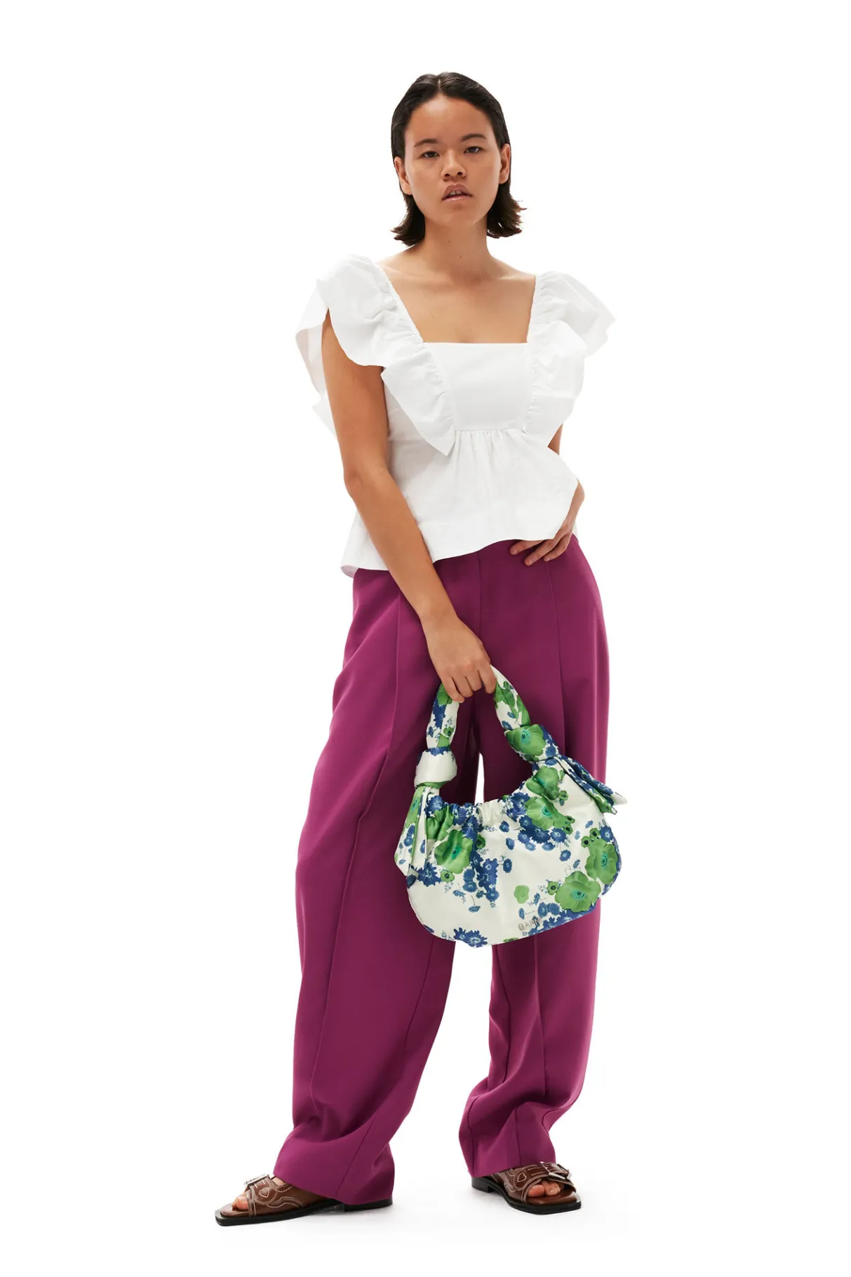 Sale GANNI Summer Suiting Relaxed Pleated Pants Purple Wine