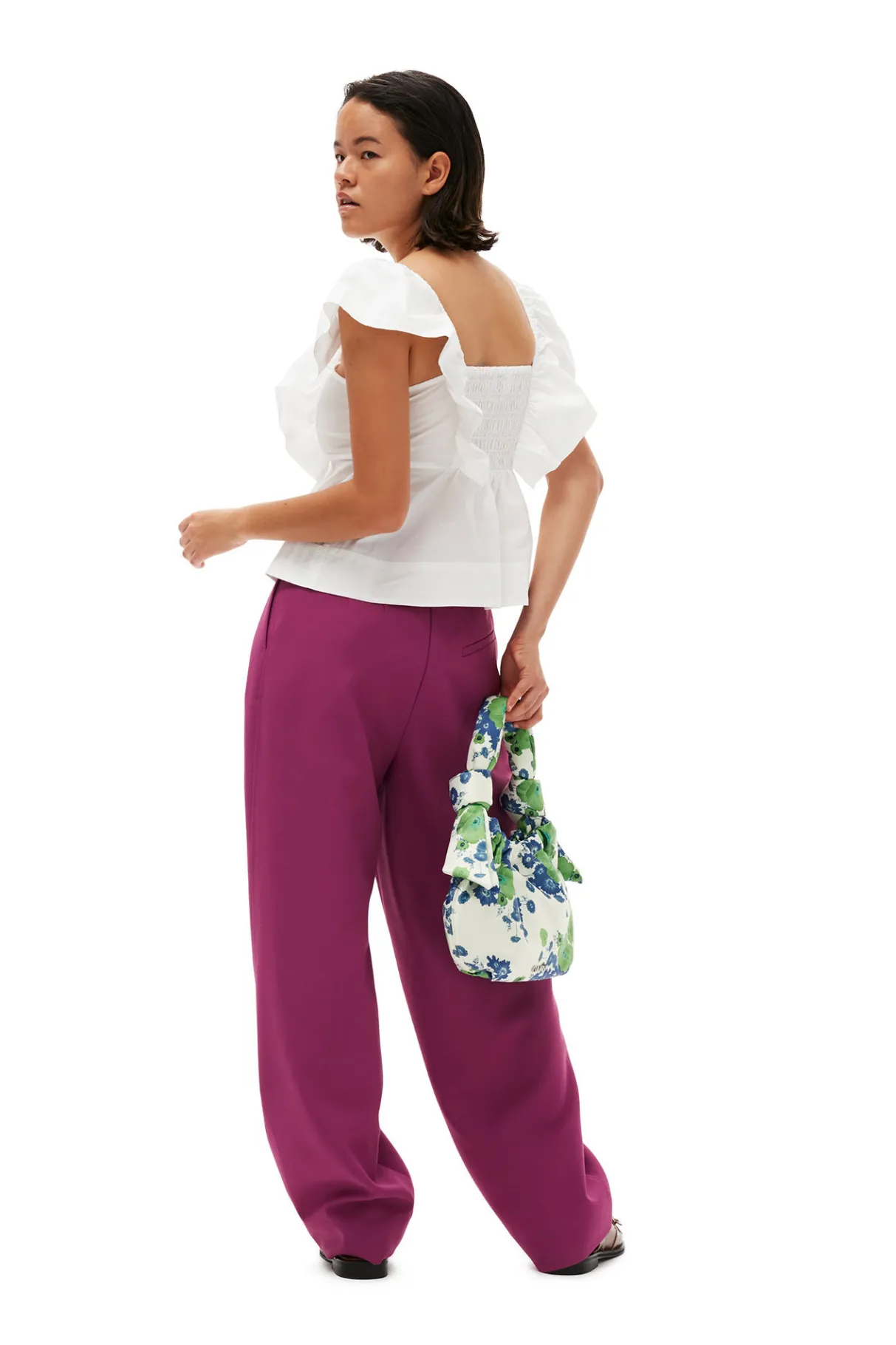 Sale GANNI Summer Suiting Relaxed Pleated Pants Purple Wine