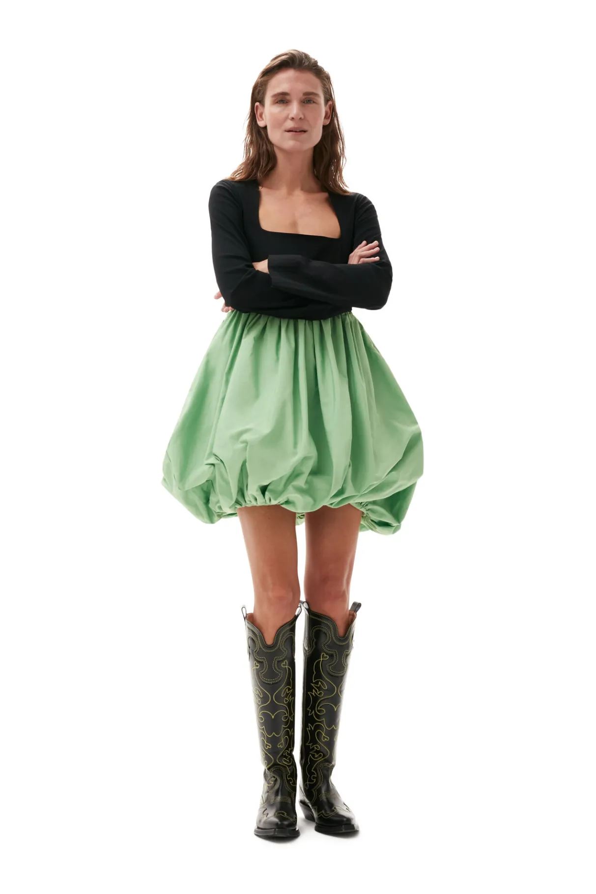 Best Sale GANNI Taffeta Balloon Mini Dress Black