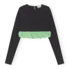 New GANNI Taffeta Mix Blouse Black