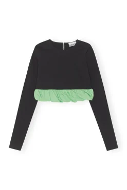 New GANNI Taffeta Mix Blouse Black