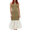Clearance GANNI Taffeta Mix Open Back Dress Aloe