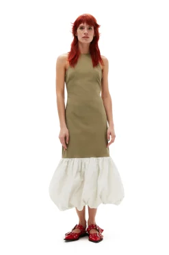 Clearance GANNI Taffeta Mix Open Back Dress Aloe