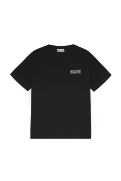 Fashion GANNI Thin Software Jersey O-Neck T-Shirt Black