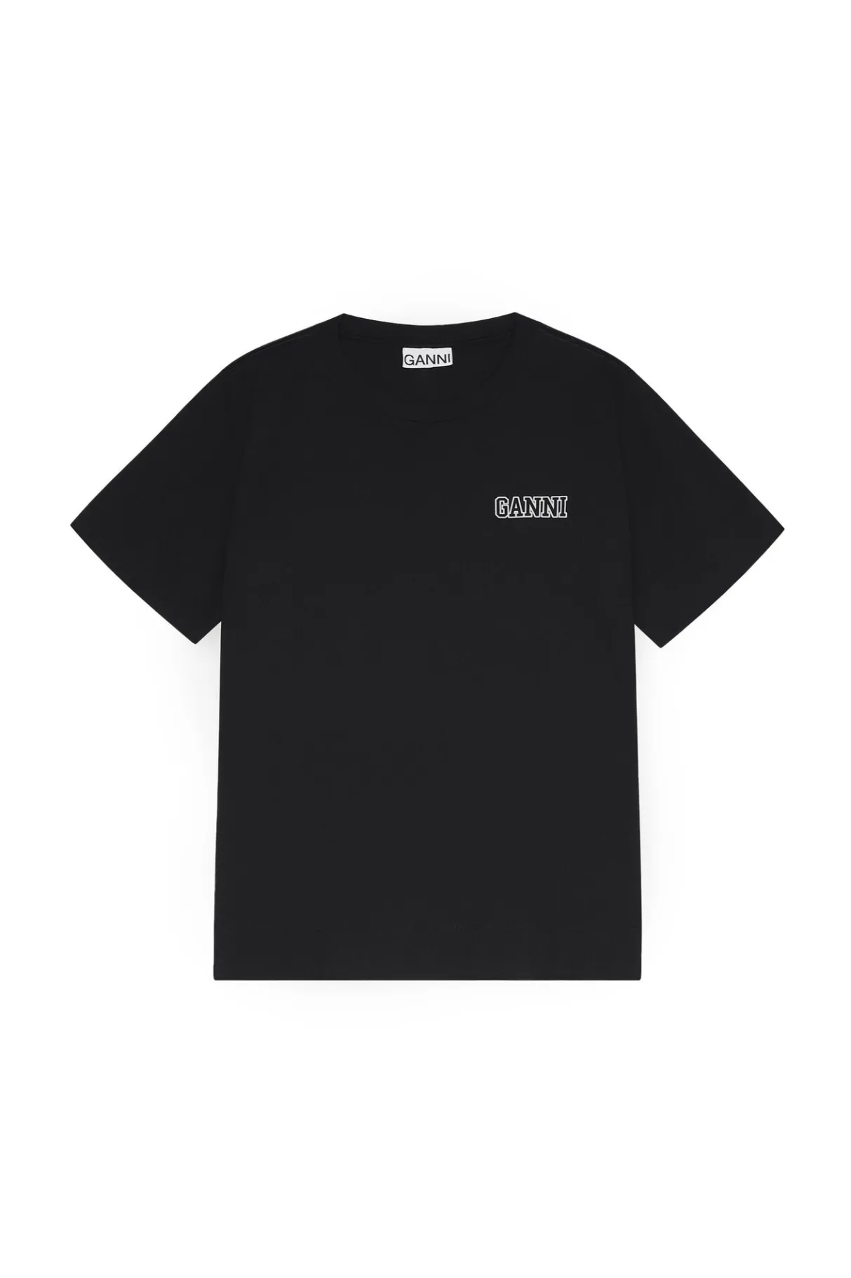 Fashion GANNI Thin Software Jersey O-Neck T-Shirt Black