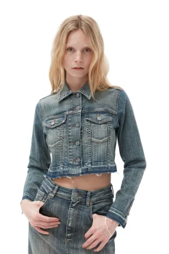 Sale GANNI Tint Edge Denim Cropped Jacket Tint Wash