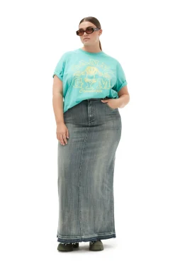 Fashion GANNI Tint Edge Denim Maxi Skirt Tint Wash