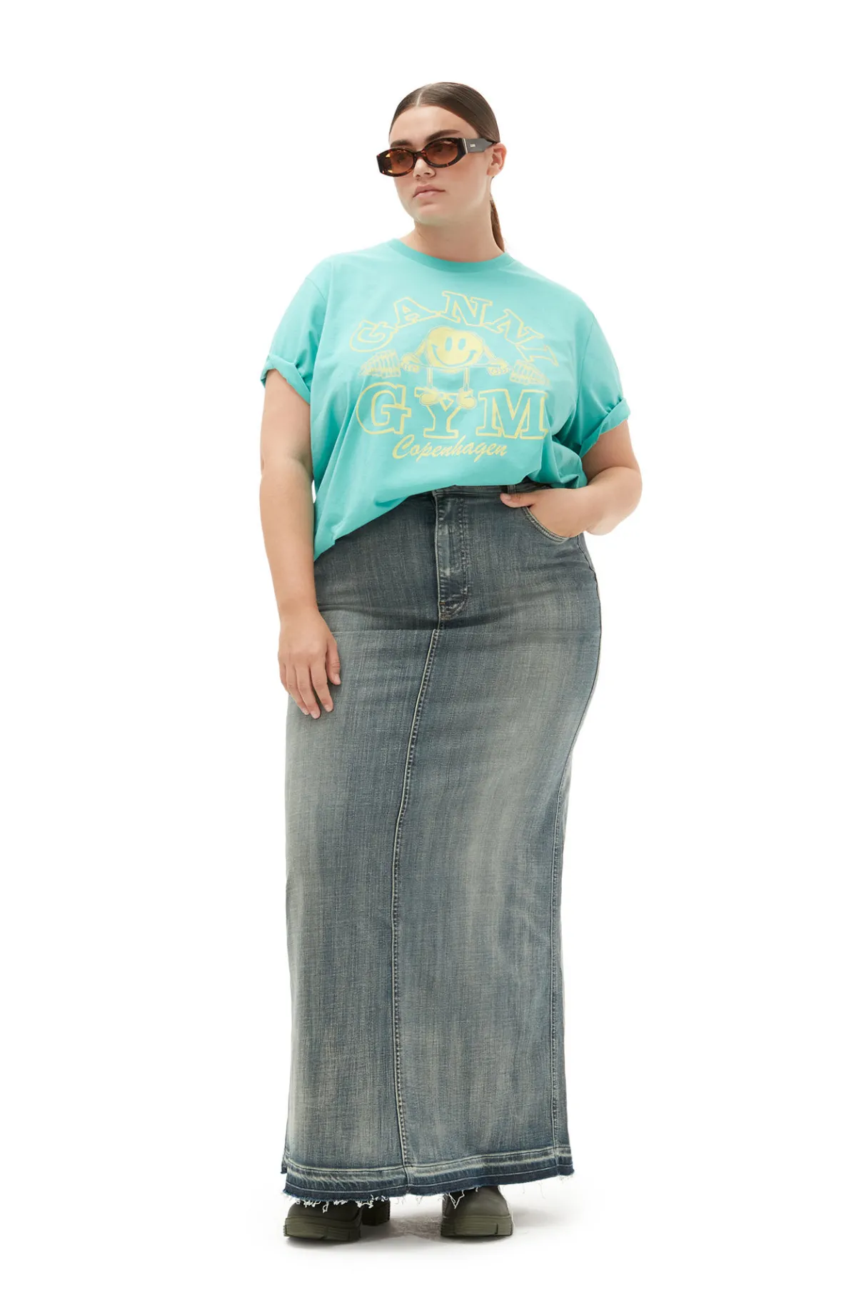 Fashion GANNI Tint Edge Denim Maxi Skirt Tint Wash