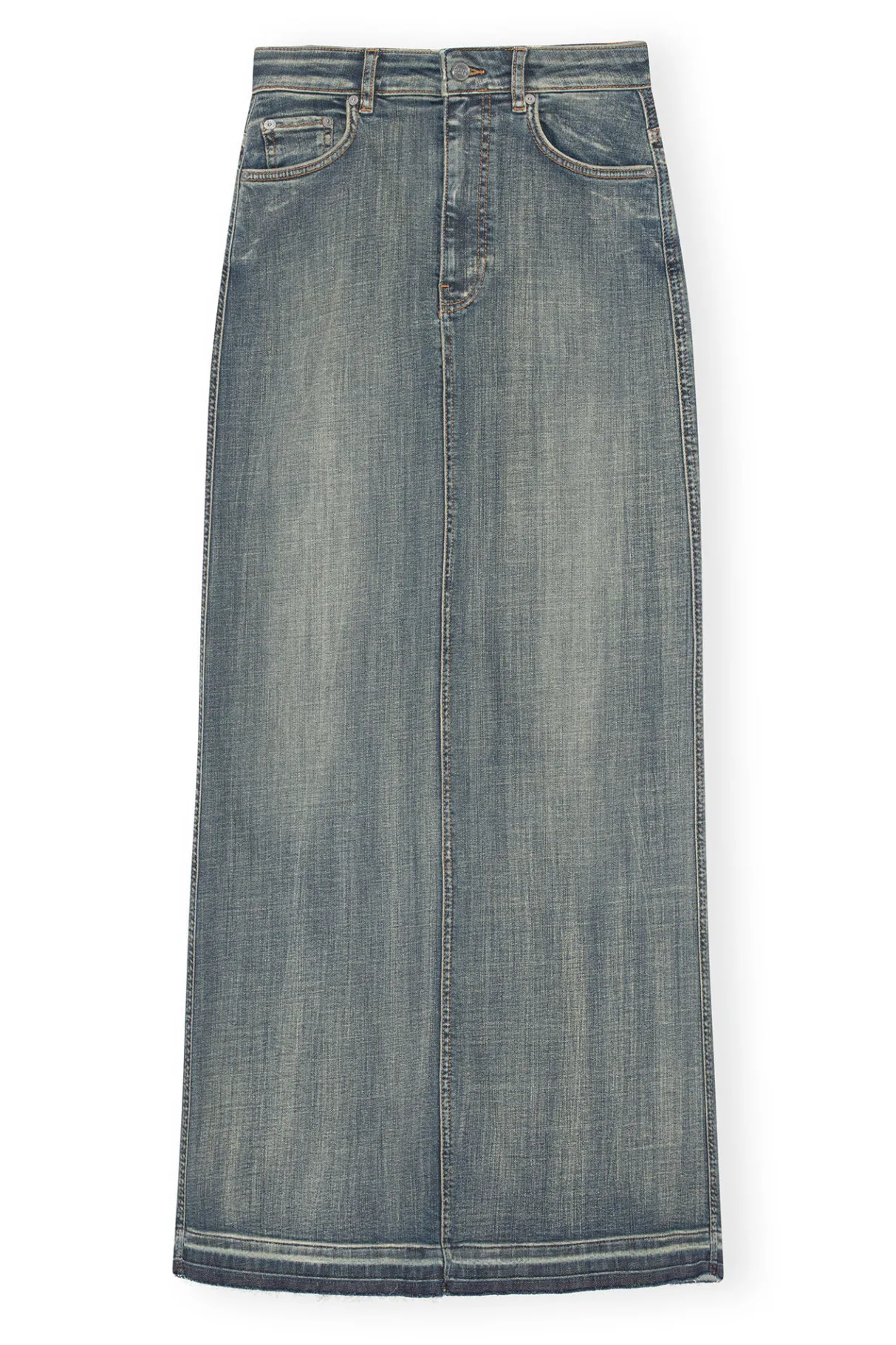 Fashion GANNI Tint Edge Denim Maxi Skirt Tint Wash