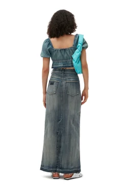 Cheap GANNI Tint Edge Denim Puff Sleeve Top Tint Wash