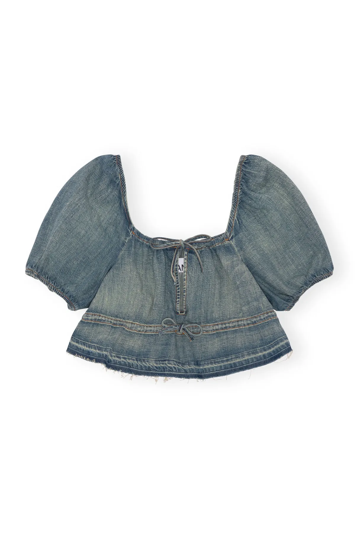 Cheap GANNI Tint Edge Denim Puff Sleeve Top Tint Wash