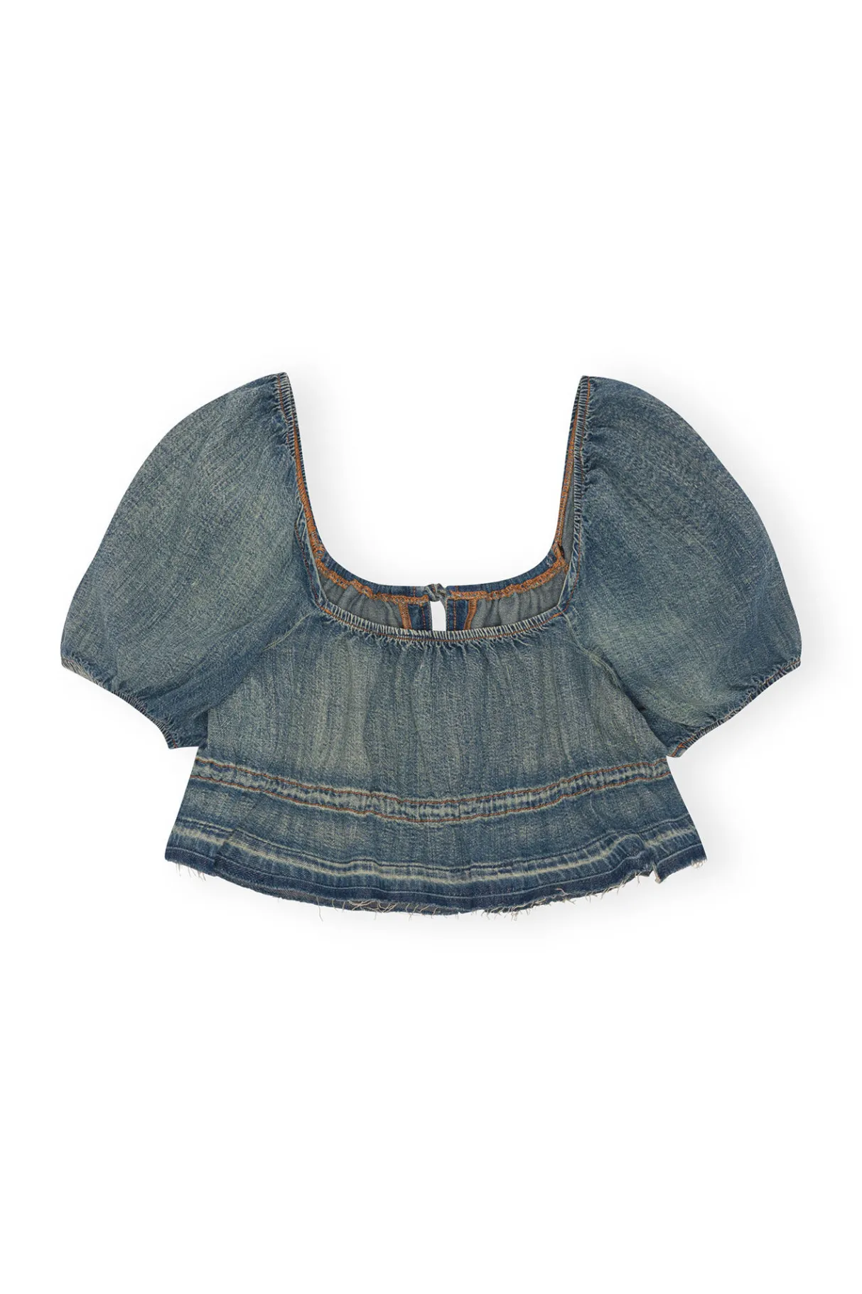Cheap GANNI Tint Edge Denim Puff Sleeve Top Tint Wash