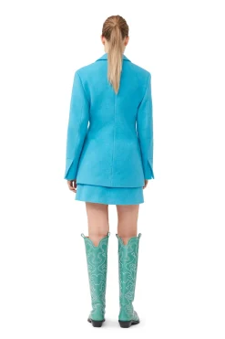Store GANNI Twill Wool Suiting Blazer Blue Curacao