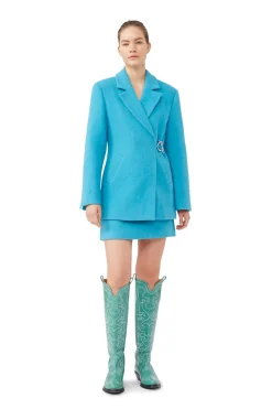 Flash Sale GANNI Twill Wool Suiting Mini Skirt Blue Curacao