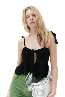 Best Sale GANNI Velvet Crochet Bandeau Strap Top Black