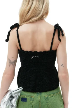 Best Sale GANNI Velvet Crochet Bandeau Strap Top Black