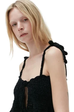 Best Sale GANNI Velvet Crochet Bandeau Strap Top Black