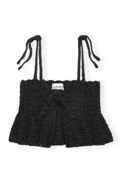 Best Sale GANNI Velvet Crochet Bandeau Strap Top Black