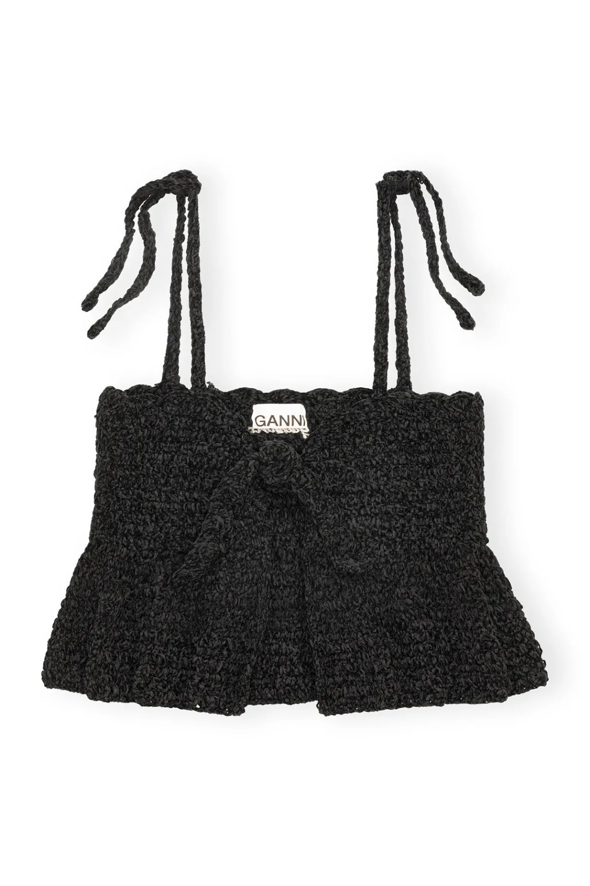 Best Sale GANNI Velvet Crochet Bandeau Strap Top Black