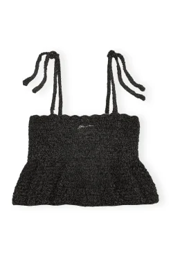 Best Sale GANNI Velvet Crochet Bandeau Strap Top Black
