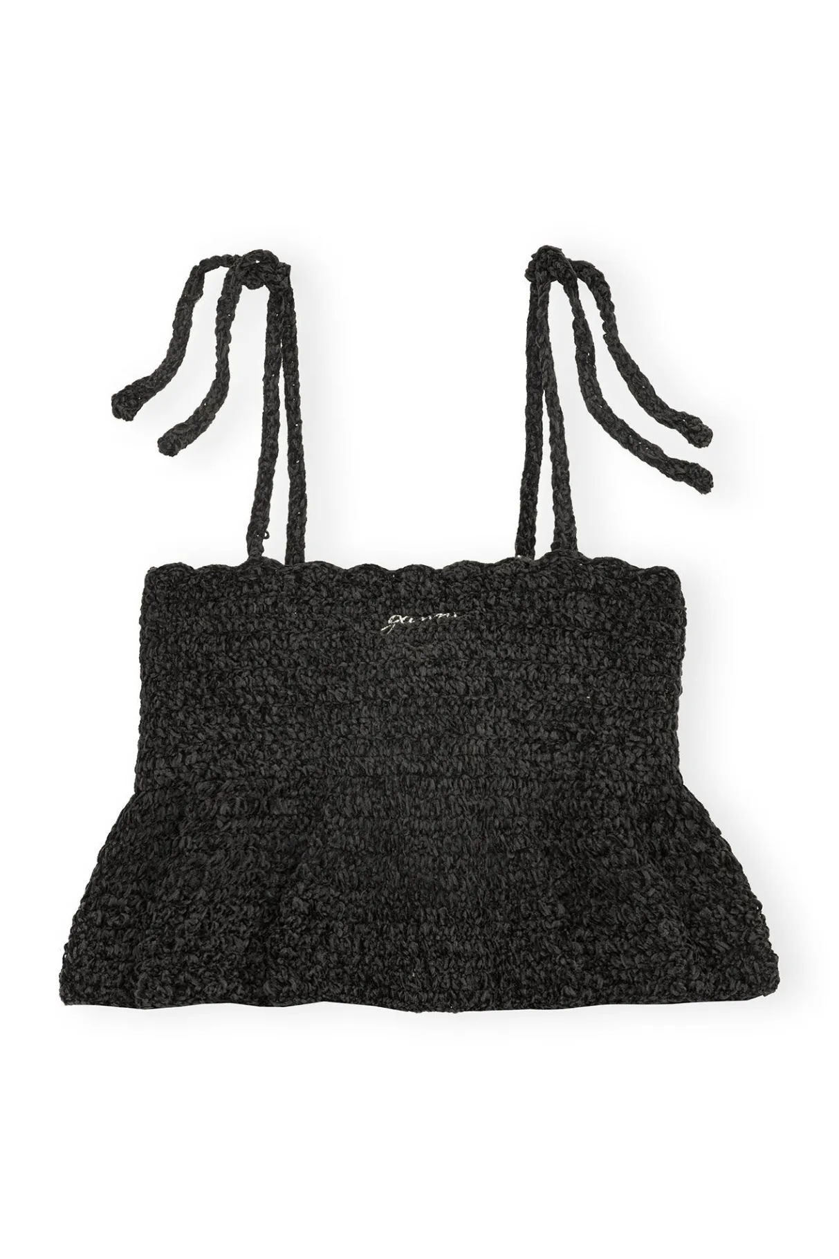 Best Sale GANNI Velvet Crochet Bandeau Strap Top Black
